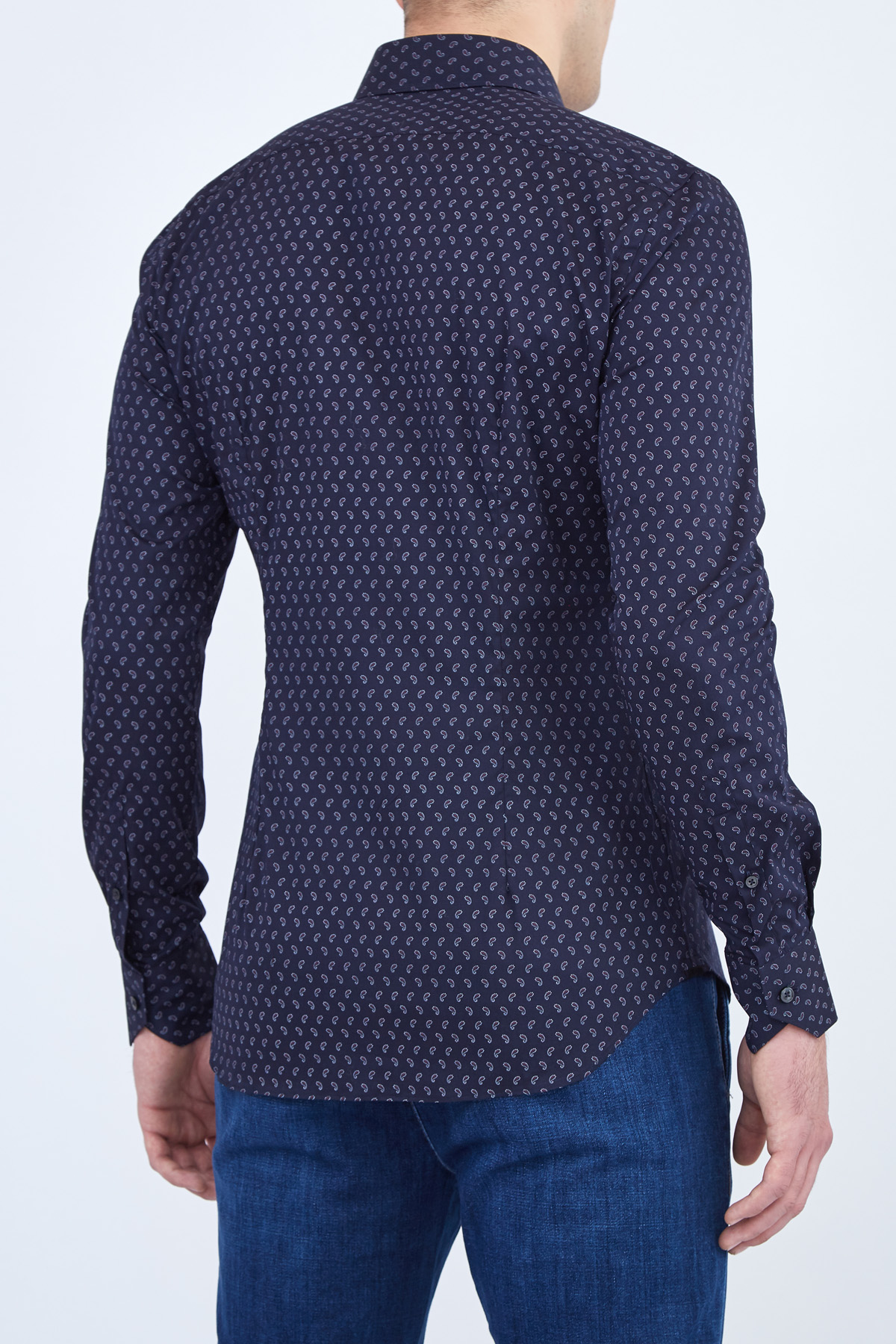 Хлопковая рубашка из поплина stretch с принтом пейсли XACUS, цвет синий, размер 48;54 - фото 4